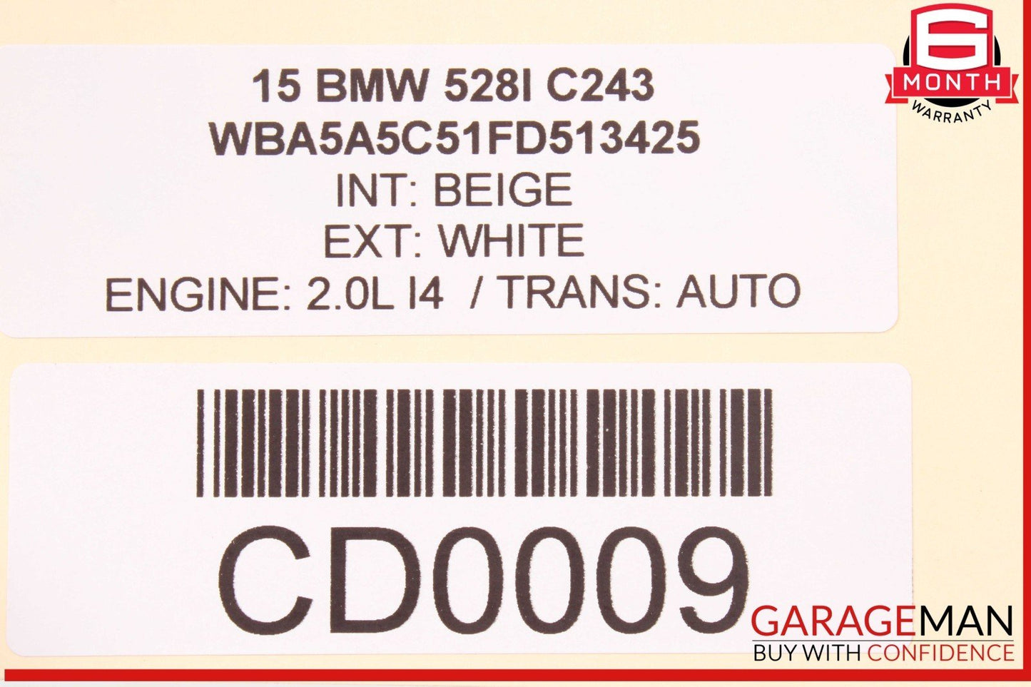 11-16 BMW 528i 535i 550i Front Right Passenger Side Door Shell Panel White OEM