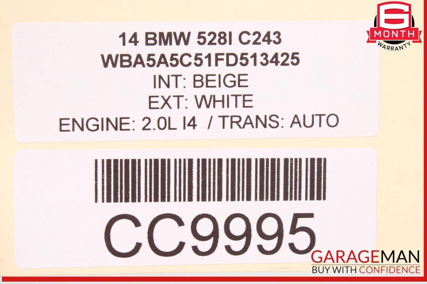 11-16 BMW 528i 535i 550i Rear Right Side Door Shell Panel White OEM