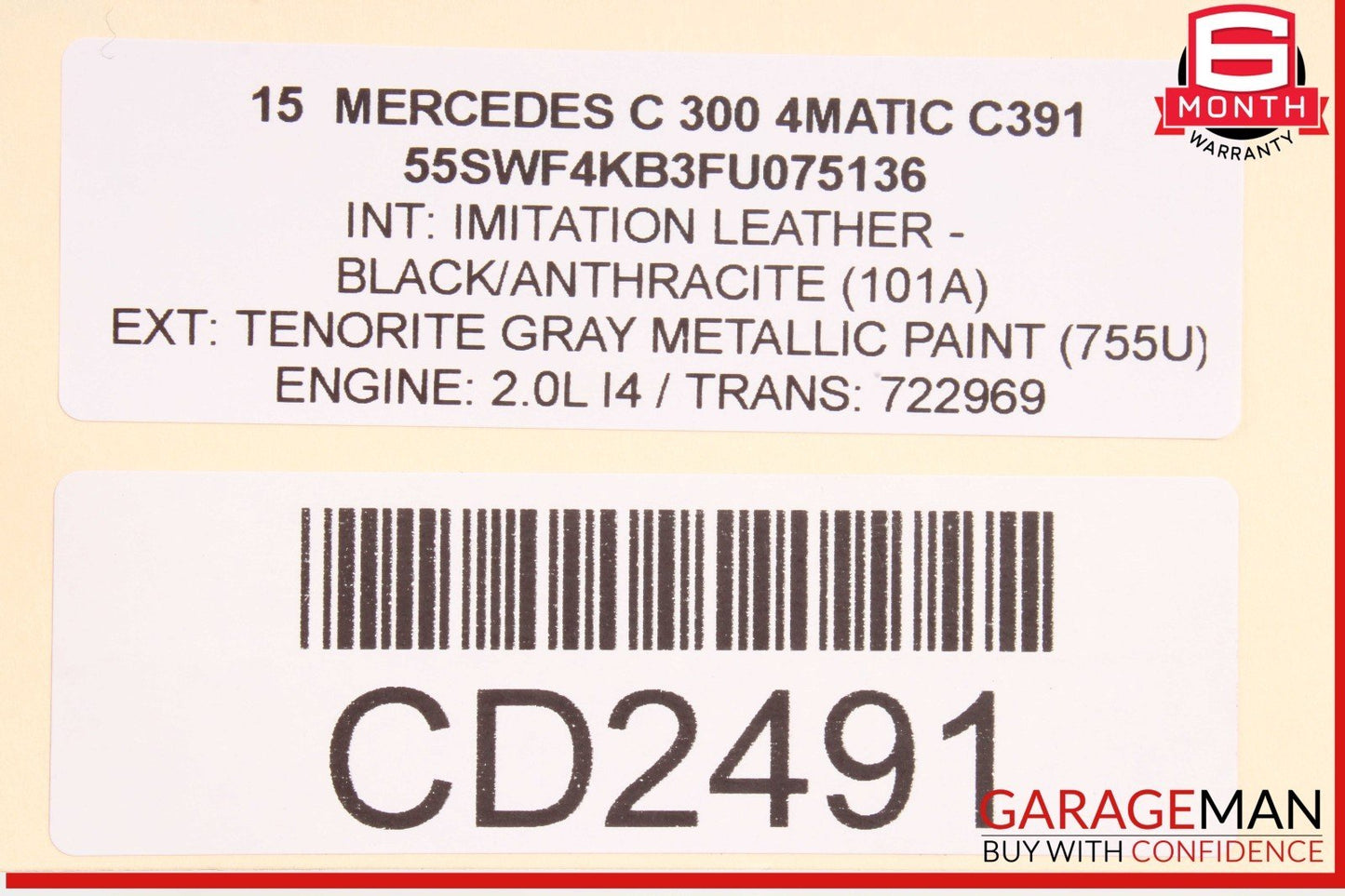 15-18 Mercedes W205 C300 C400 Front Right Side Lower Bottom Seat Cushion OEM