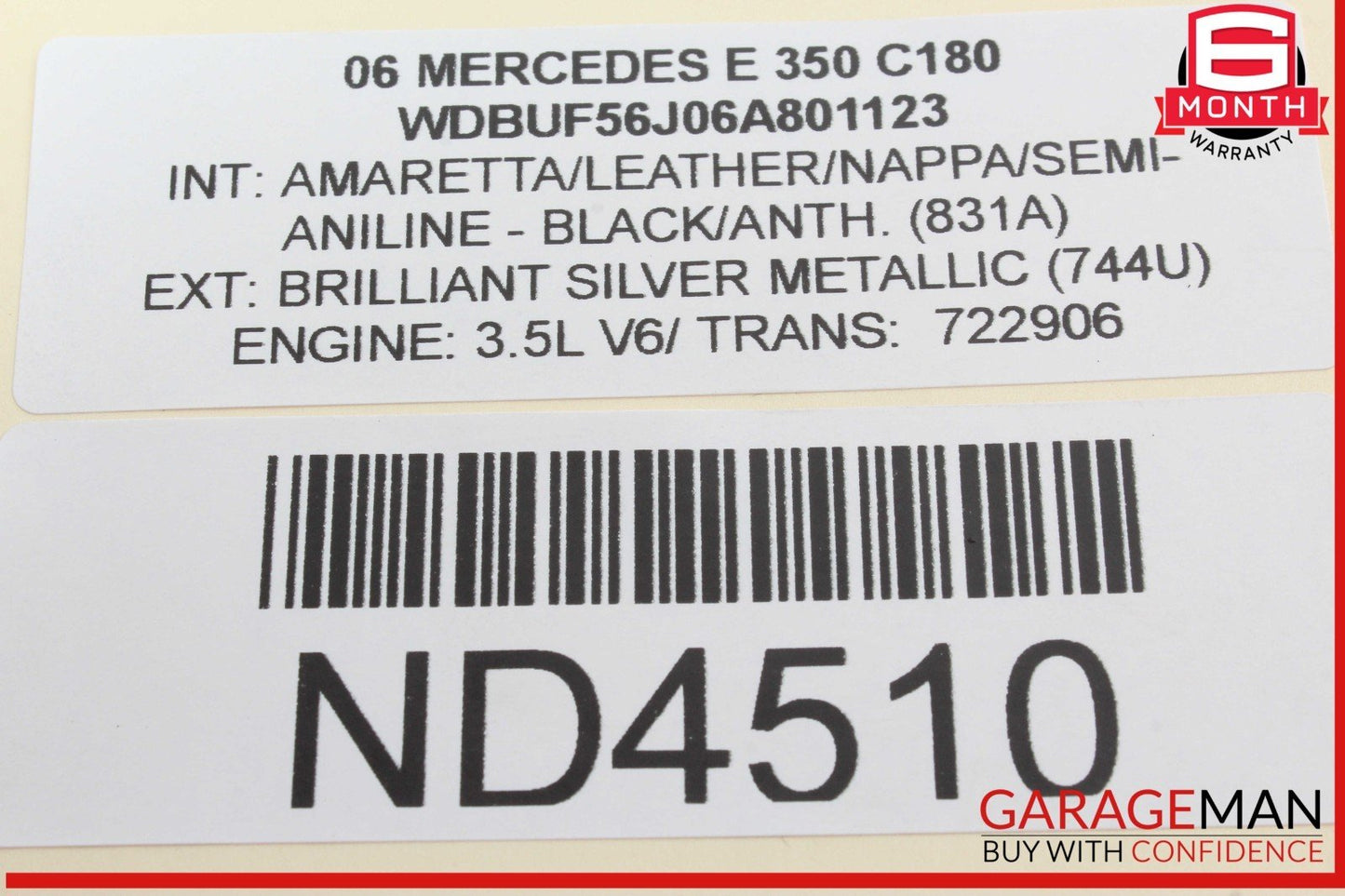 05-13 Mercedes W211 E350 M272 Ignition Coil Spark Plug Set of 6 2729060060 OEM