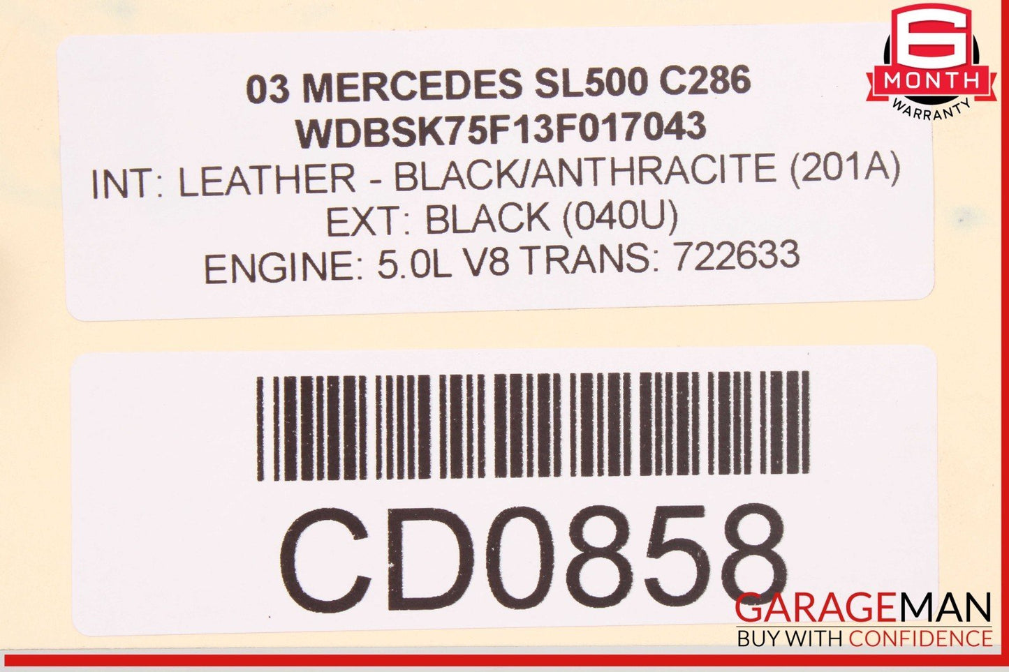 03-06 Mercedes R230 SL500 RWD Engine Motor Block Assembly OEM 133k