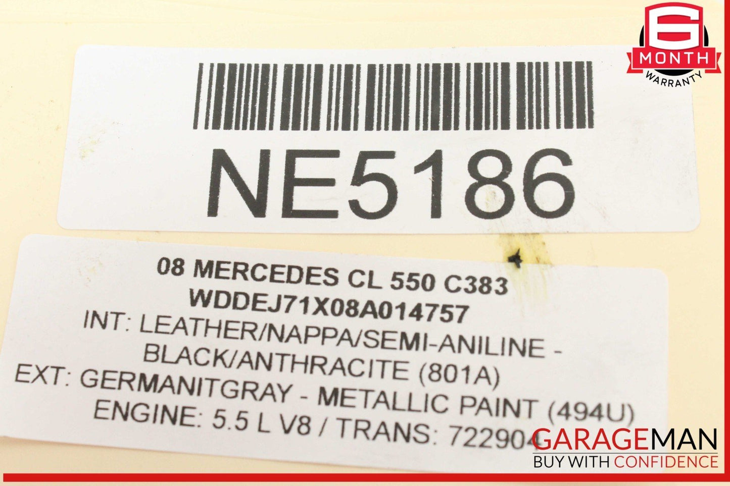 07-14 Mercedes W216 CL550 Rear Right Passenger Side Window Regulator w/o Motor