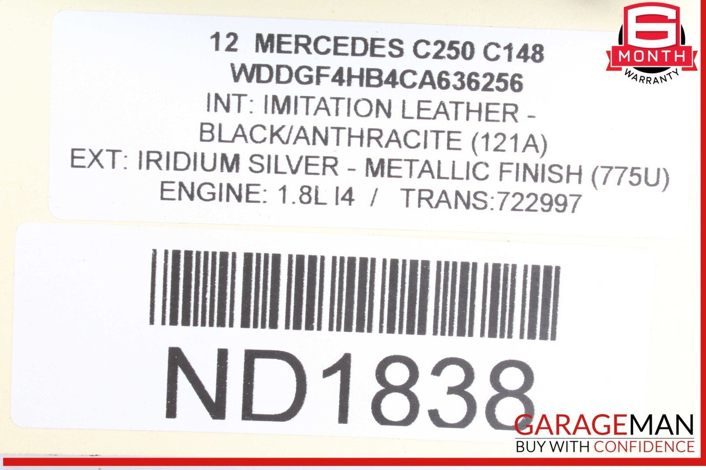 12-14 Mercedes W204 C250 Front Left Side Headlight Head Light Lamp Halogen OEM