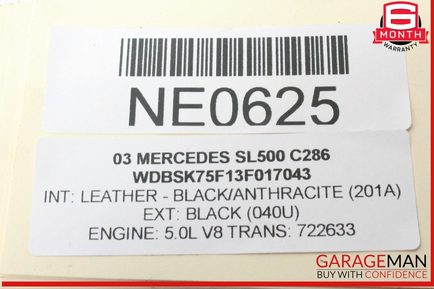 03-12 Mercedes R230 SL500 SL550 Rear Left Side Quarter Window Regulator OEM