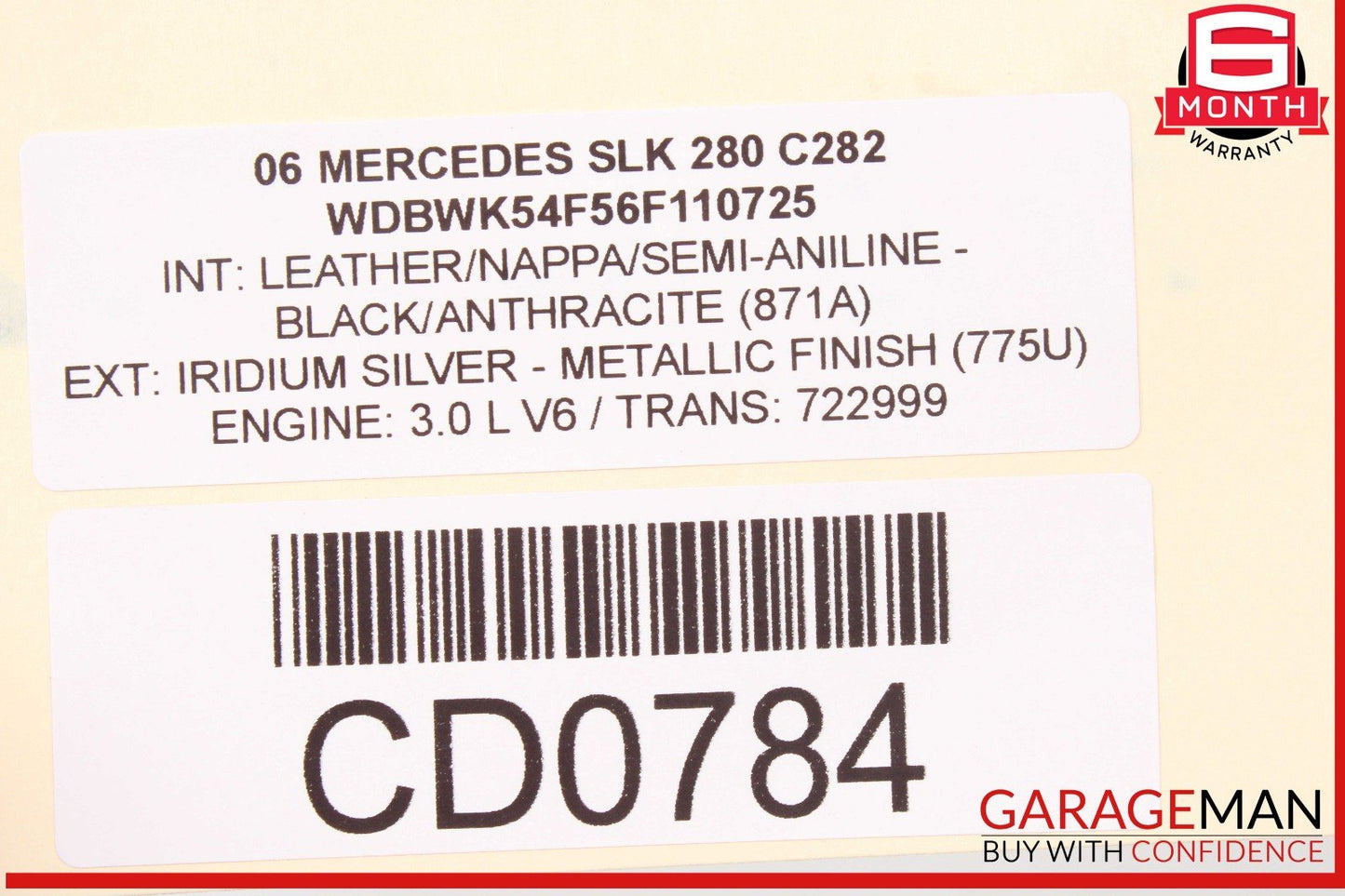 06-11 Mercedes R171 SLK280 3.0L V6 M272 Engine Motor Block Assembly OEM