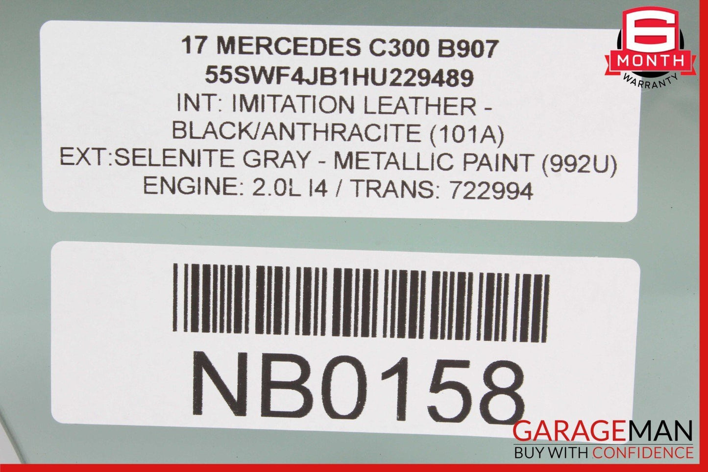 15-21 Mercedes W205 C300 C400 Rear Right Side Door Window Glass OEM