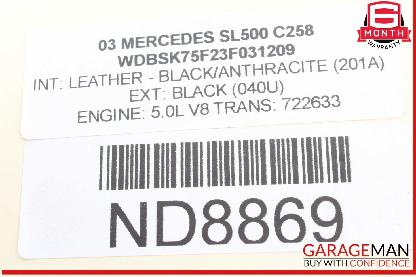 03-12 Mercedes R230 SL500 SL55 AMG Upper Radiator Support Frame 2306201931 OEM