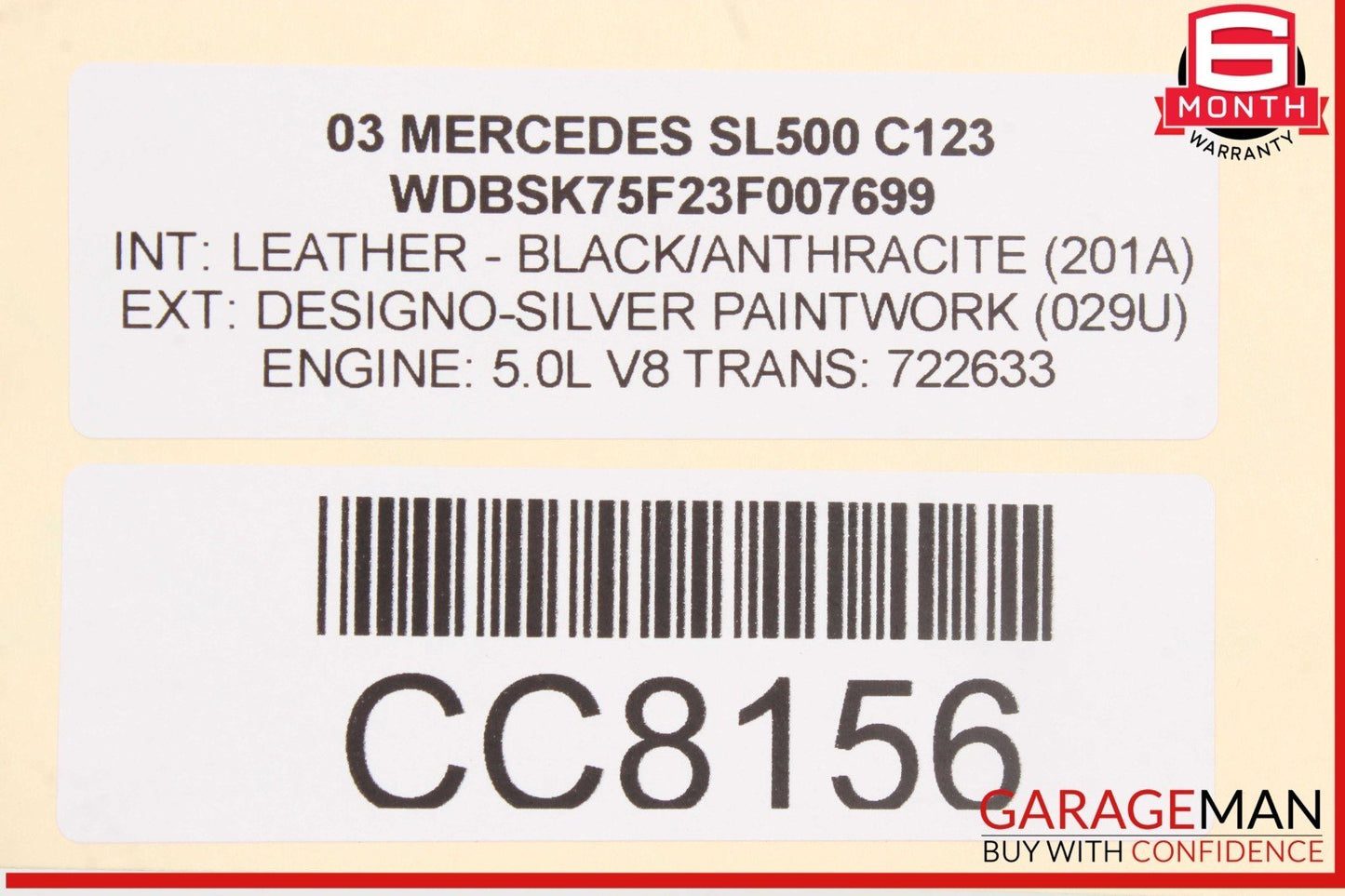03-08 Mercedes-Benz SL500 R230 Designo Headliner Set Visors Alcantara 2307901045