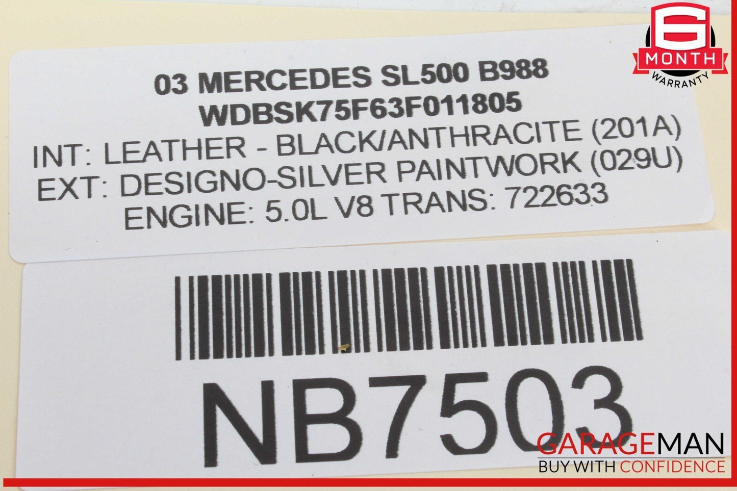 03-12 Mercedes R230 SL500 G500 G55 AMG Steering Wheel Airbag Air Bag Black OEM