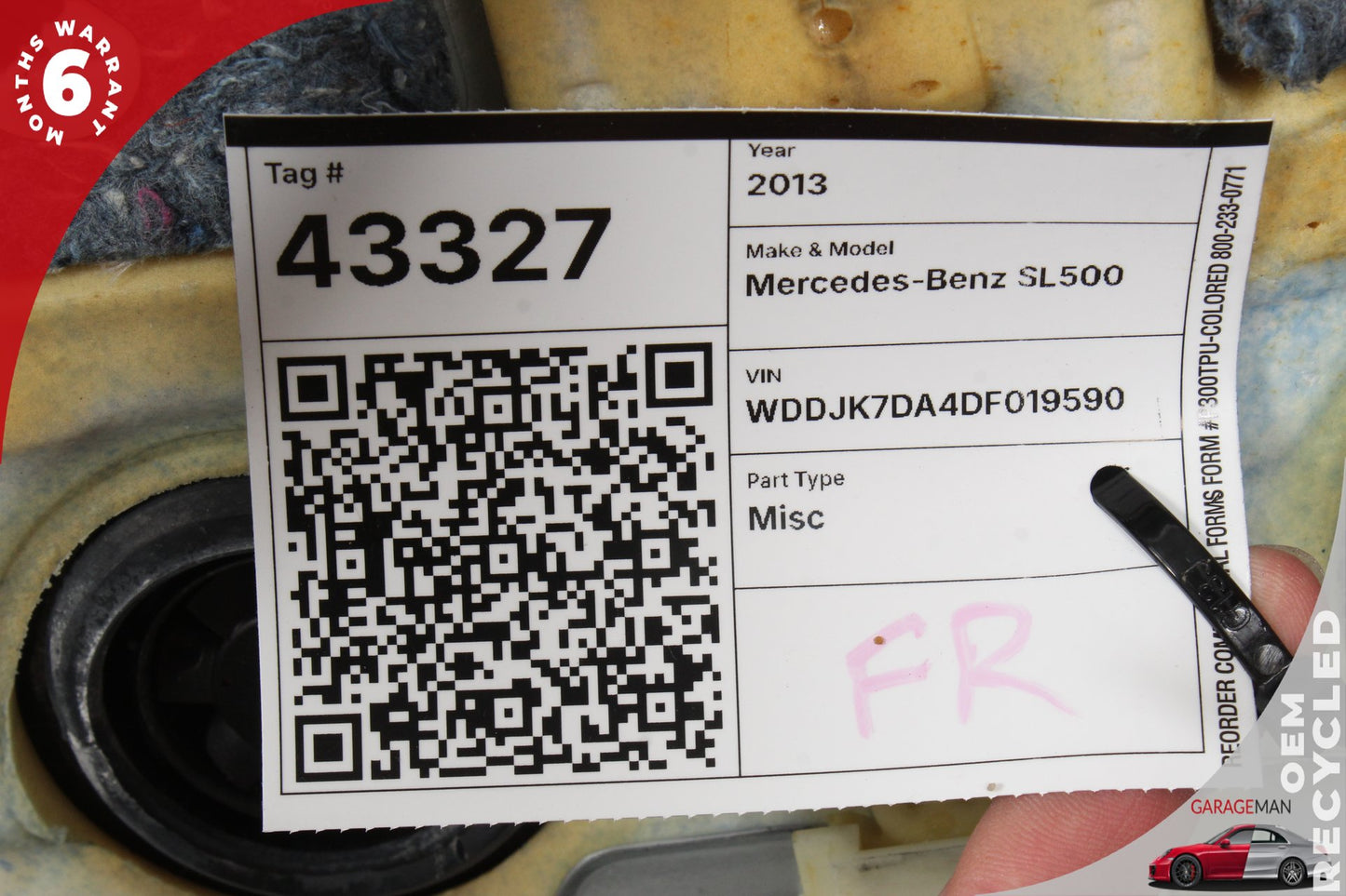2013-2020 Mercedes R231 SL550 Front Right Lower Bottom Seat Cushion Black OEM