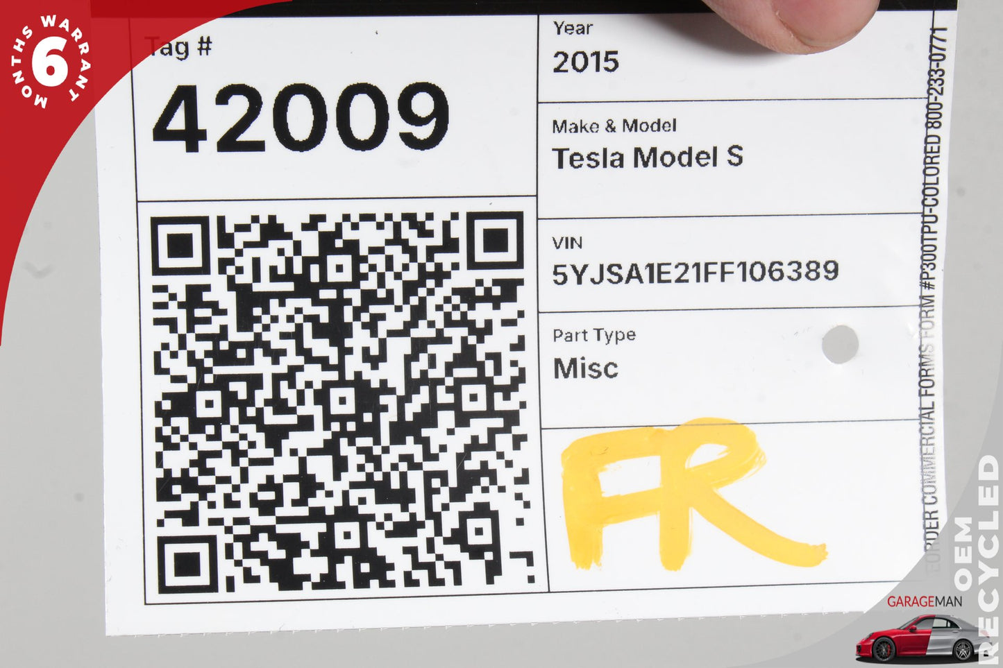 2015 Tesla Model S 85D Hatchback Right Front Door Shell 6006622E0H OEM