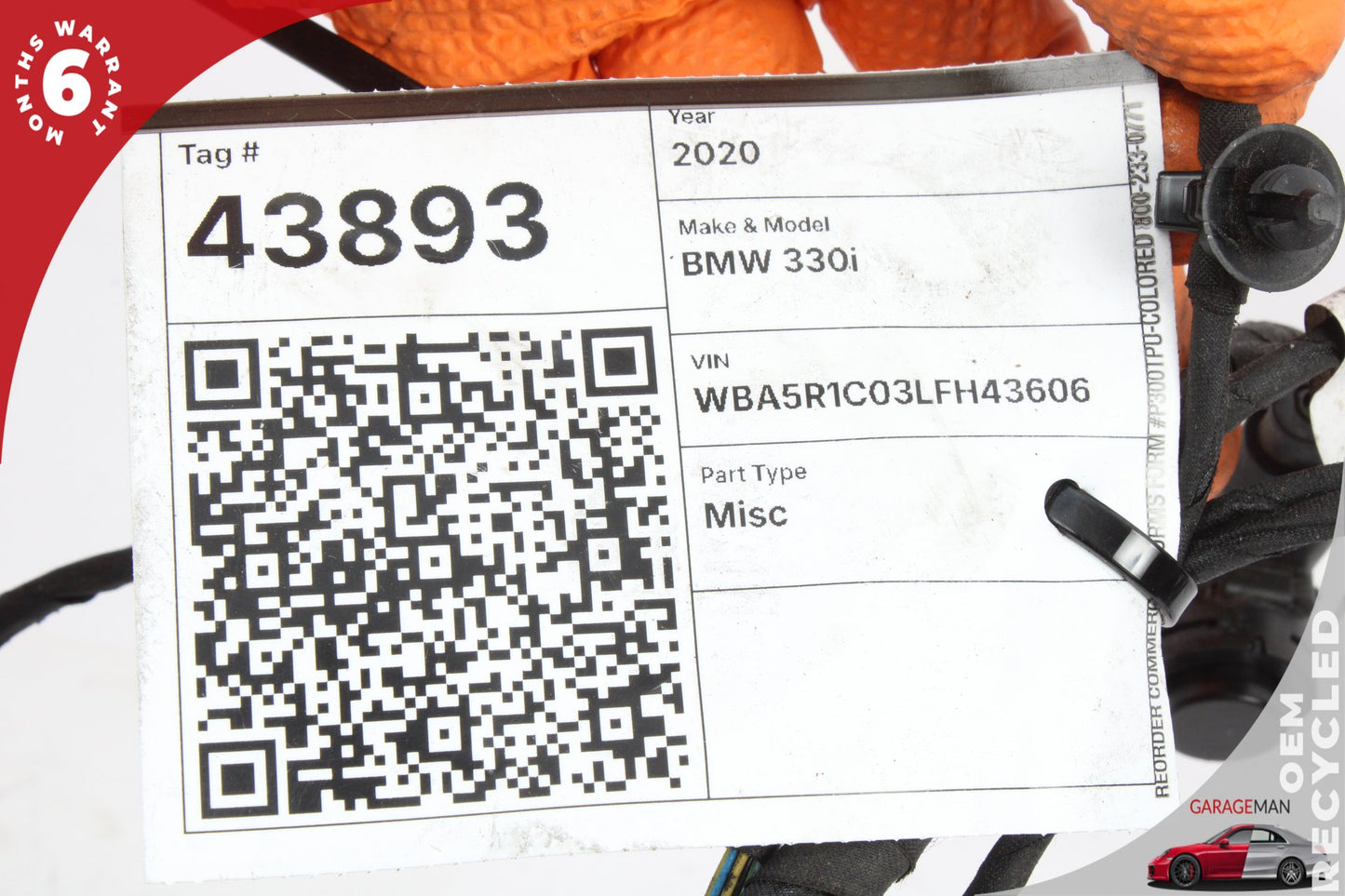 2019-2024 BMW 330i G20 Sedan Front Bumper Parking Sensor Wire Harness 0263053718