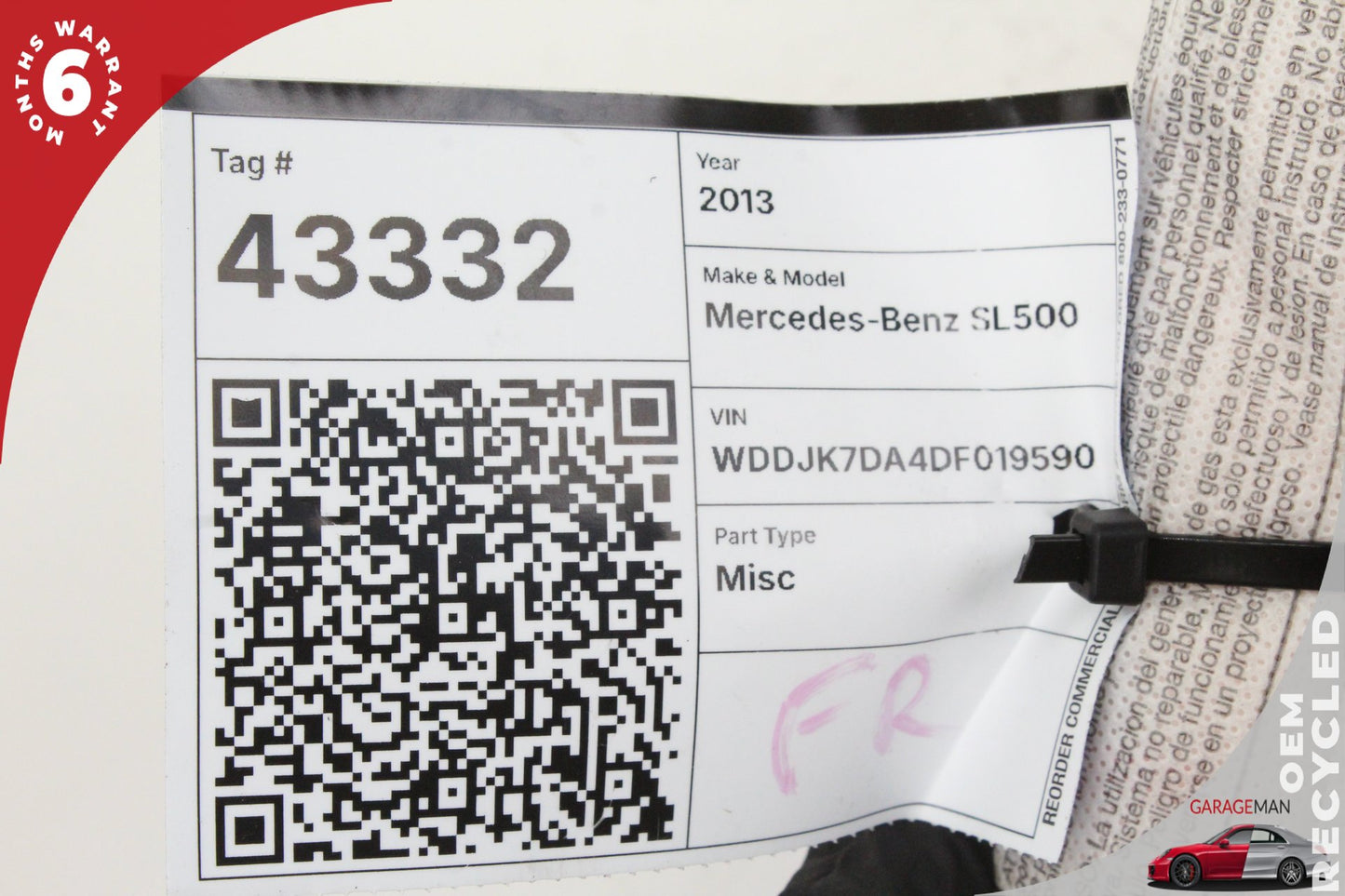 2013-2020 Mercedes R231 SL550 SL63 AMG Seat Airbag Air Bag SRS Front Right OEM