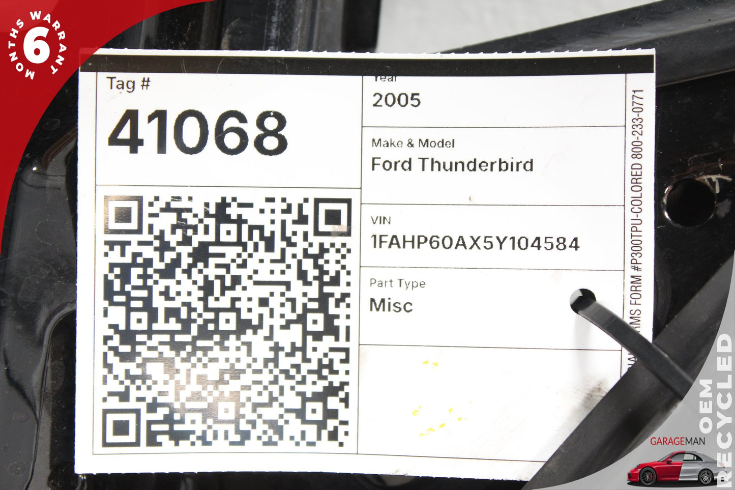 2002-2005 Ford Thunderbird Front Left Side Door Shell Black 1W6Z7620125AA OEM