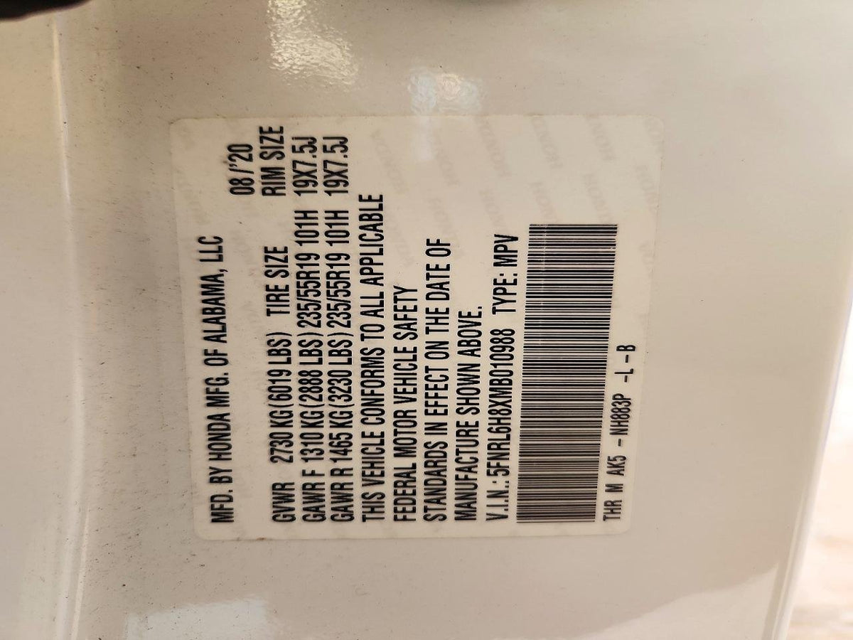 Parting Out - 2021 Honda Odyssey RL6 Touring - 292