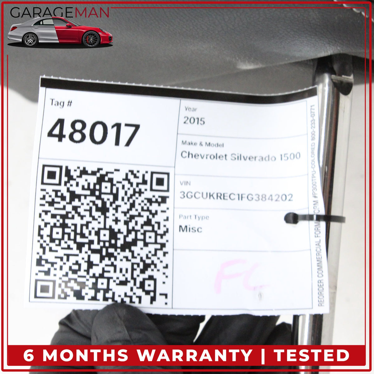 2014-2019 Chevrolet Silverado 1500 Front Left or Right Side Head Rest Black OEM