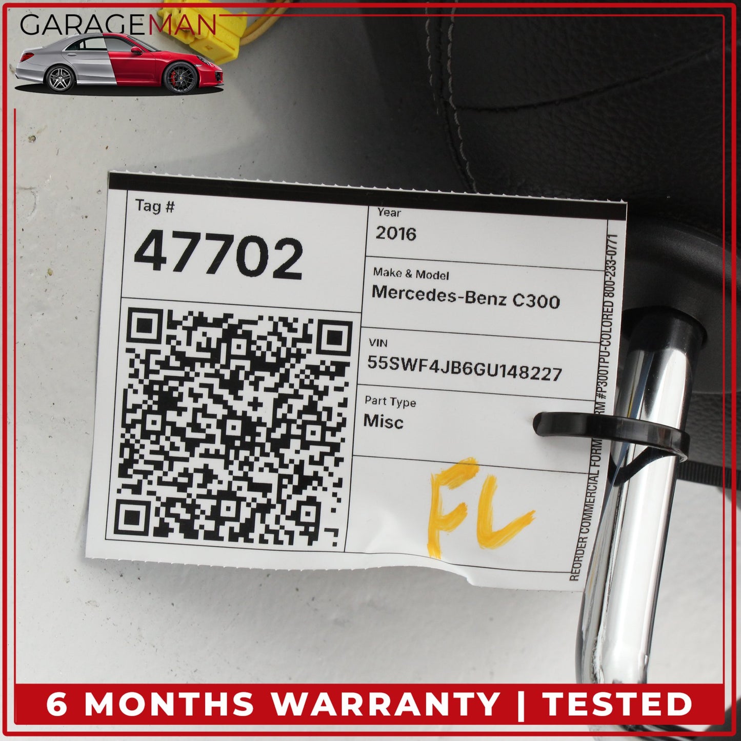 2015-2018 Mercedes W205 C300 Front Left or Right Upper Seat Cushion w/ Head Rest