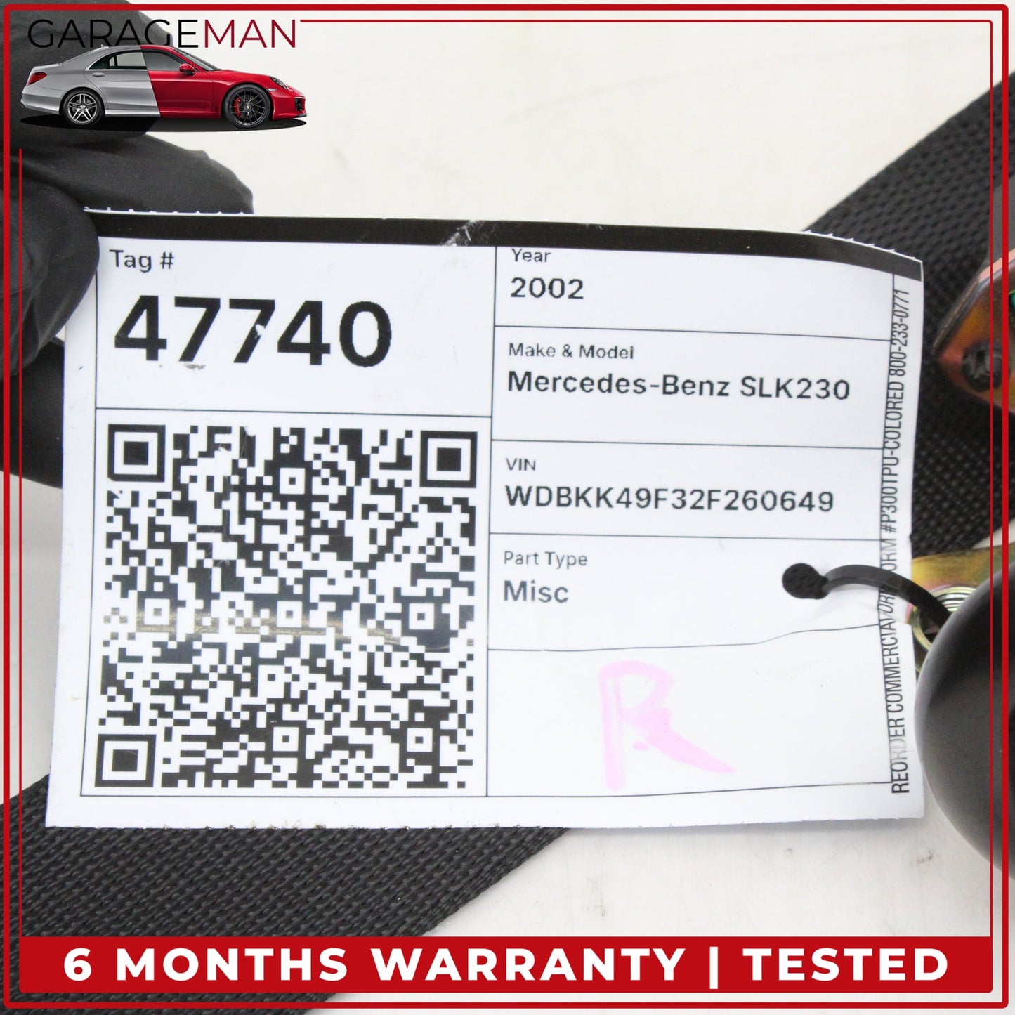 1997-2004 Mercedes-Benz SLK230 R170 Front Right Seat Belt Seatbelt Retractor Black