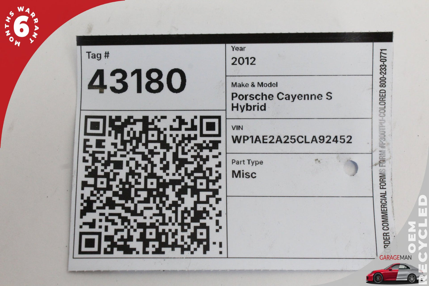 2012 Porsche Cayenne S Hybrid 92A SUV Front Right Side LED Daytime Running Fog Light 7P5941182B