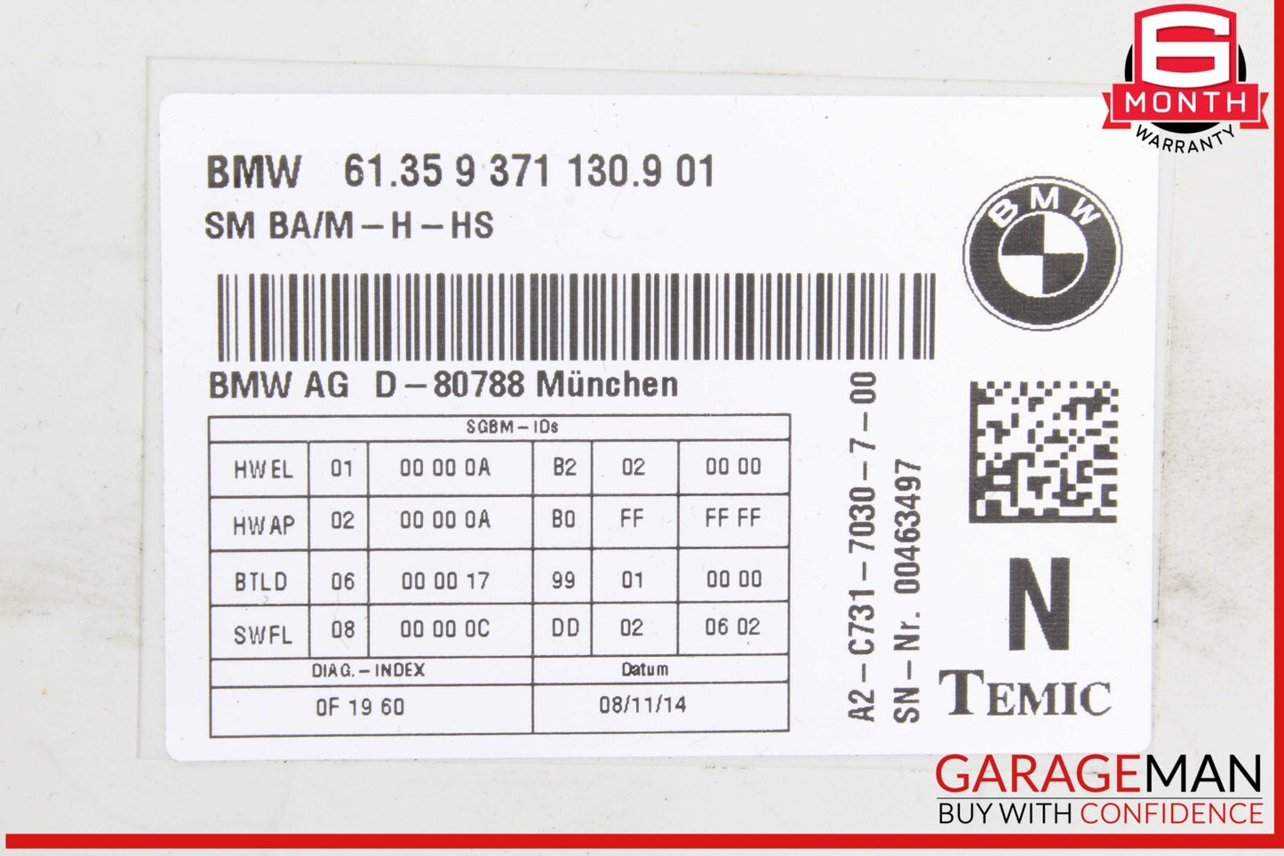 14-16 BMW 428i 435i Front Right Passenger Side Seat Control Module Unit 9371130