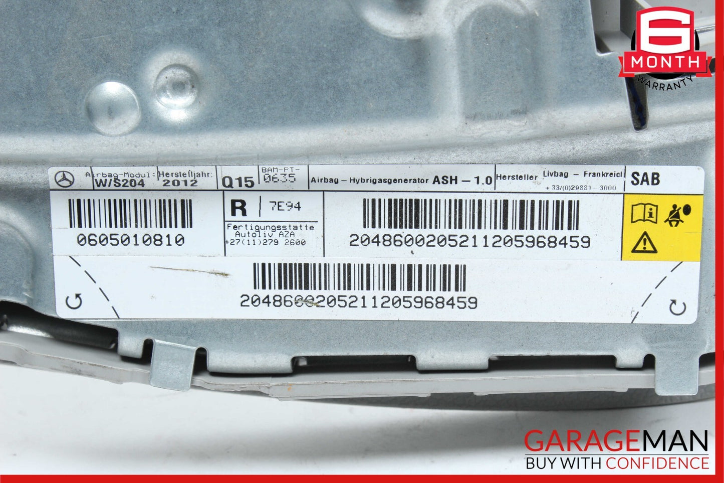 08-15 Mercedes W204 C180 C300 Front Right Side Seat Airbag Air Bag SRS Grey