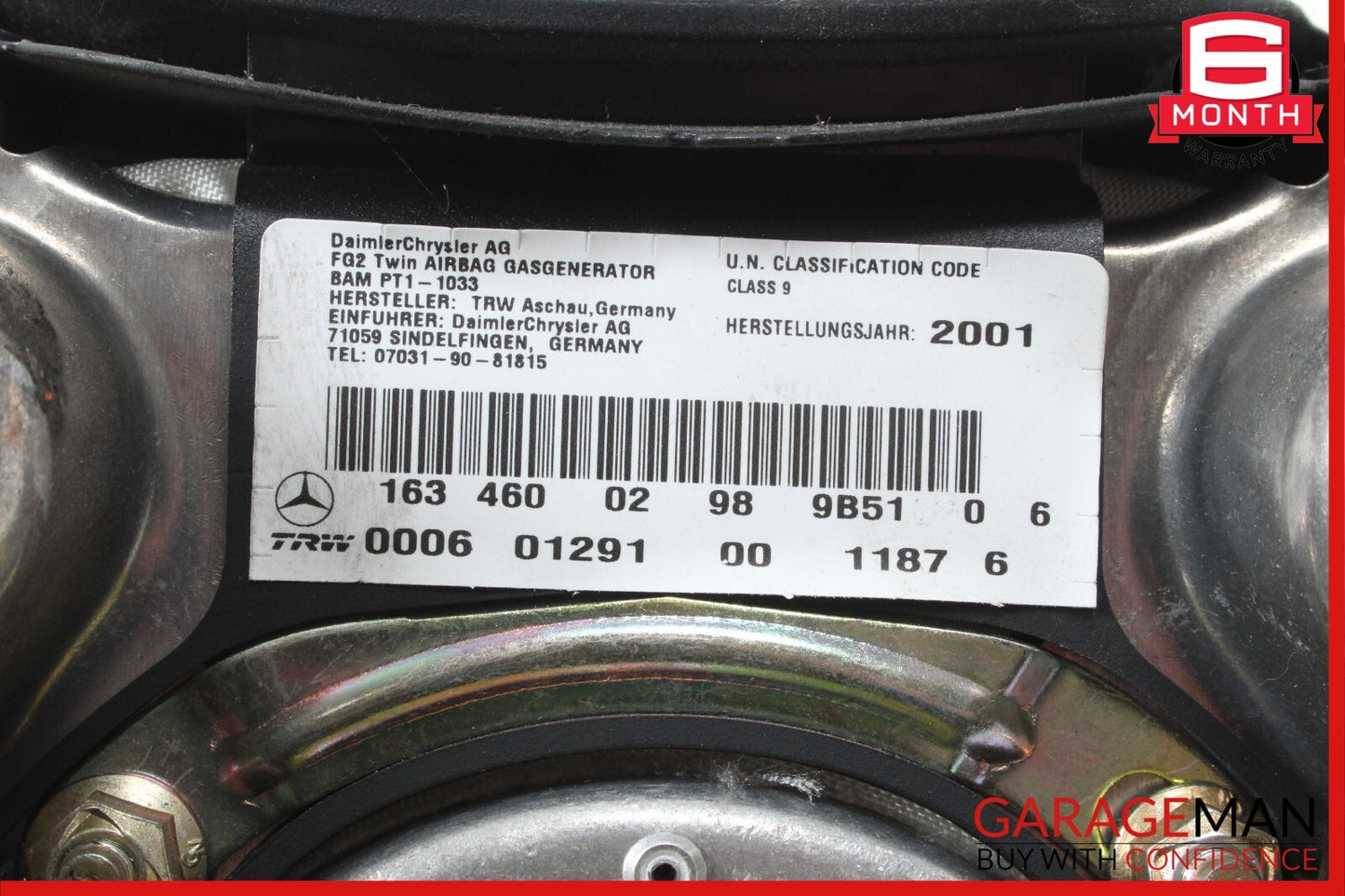 01-05 Mercedes W163 ML320 ML55 AMG Steering Wheel Airbag Air Bag Black