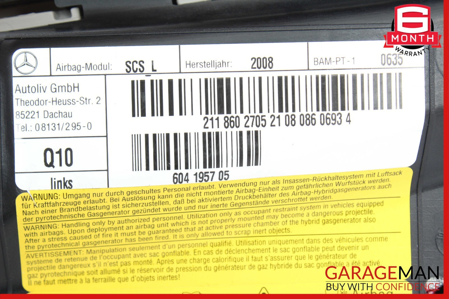 06-11 Mercedes W219 CLS63 AMG CLS500 Front Left Side Seat Airbag Air Bag Gray