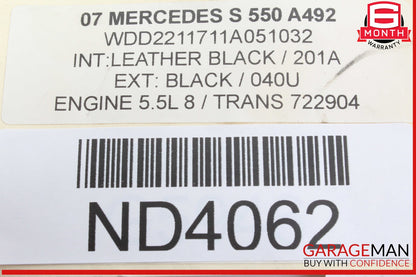 07-10 Mercedes W221 S450 S550 CL500 CL550 Steering Wheel Airbag Air Bag Black