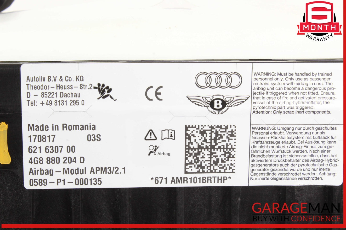 12-18 Audi A6 A7 Front Right Passenger Side Dash Dashboard Knee Air Bag Airbag