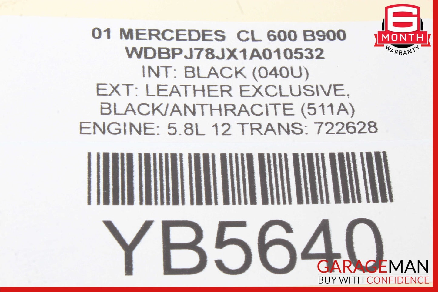 01-06 Mercedes W215 CL600 CL500 CL55 AMG Rear Right Side Air Bag Airbag SRS OEM