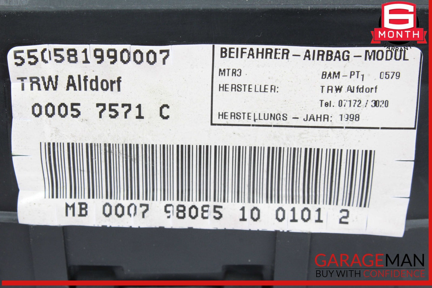 95-02 Mercedes R129 SL500 SL600 SL320 Front Right Dash Dashboard Airbag Air Bag