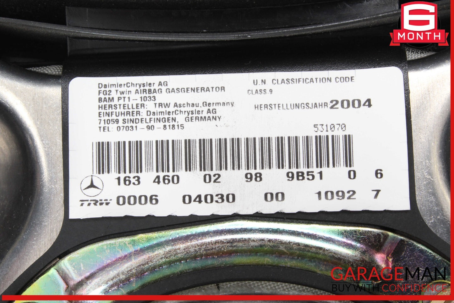 01-05 Mercedes W163 ML500 ML55 Steering Wheel Airbag Air Bag 1634600298 OEM
