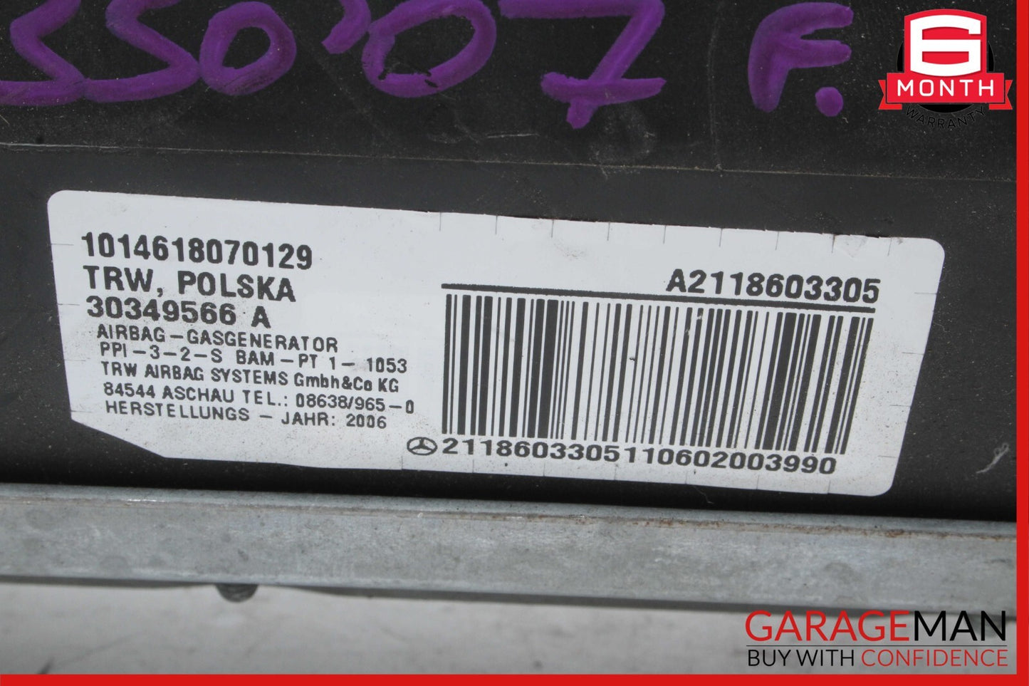 03-09 Mercedes W211 E350 E550 E320 Glove Box Right Passenger Airbag Air Bag OEM