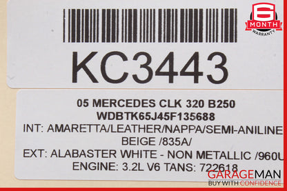 Mercedes W209 CLK320 CLK63 Convertible Quarter Airbag Air Bag Rear Left Side OEM