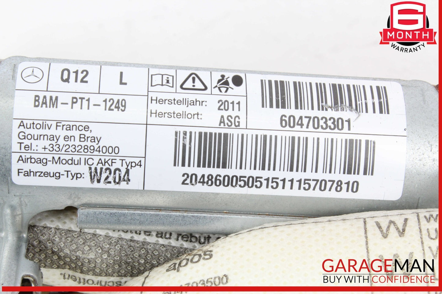 08-14 Mercedes W204 C250 C300 Left Side Roof Curtain Airbag Air Bag OEM
