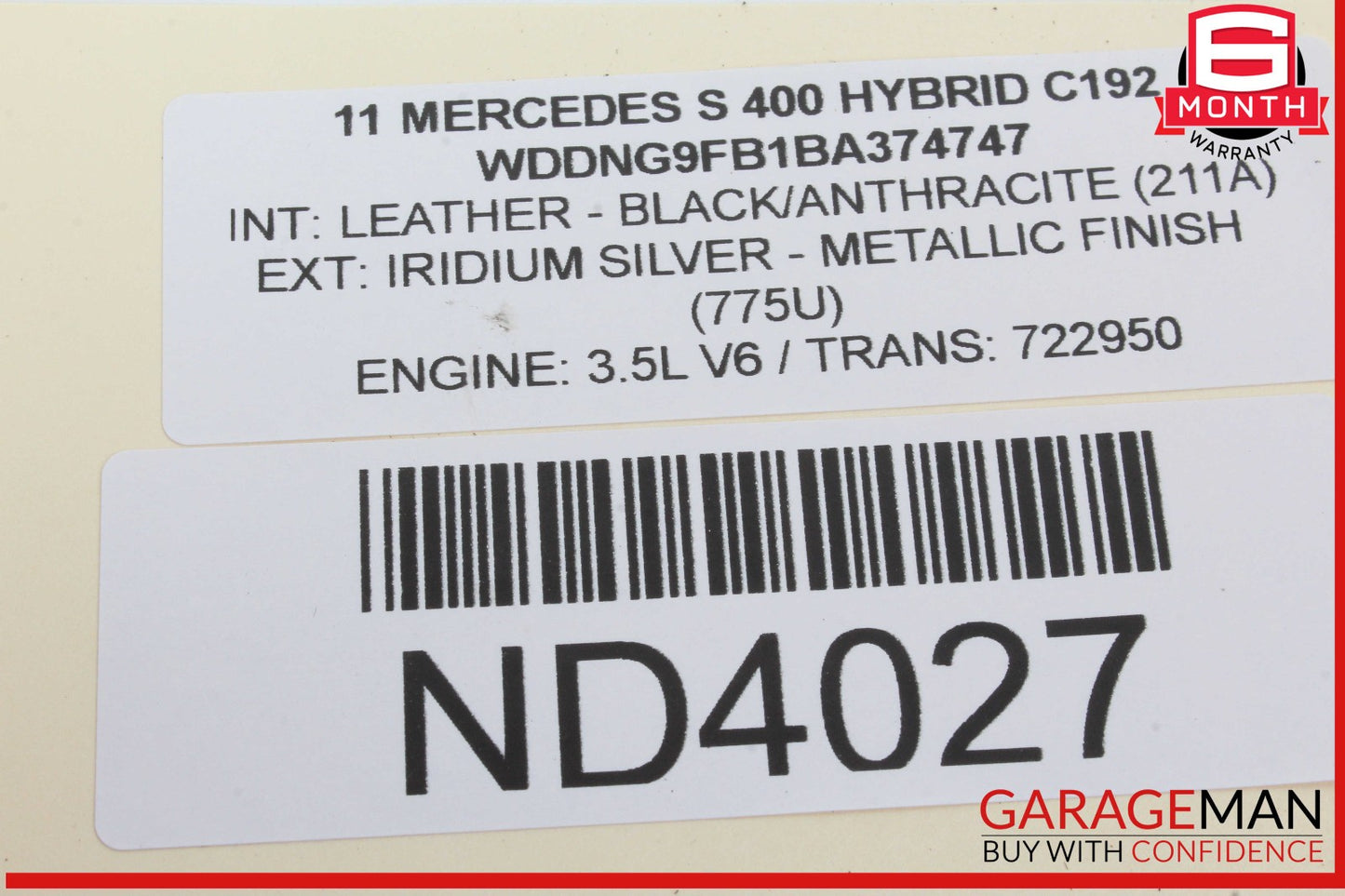 07-13 Mercedes W221 S400 CL550 Quarter Airbag Air Bag Rear Left Driver Side OEM