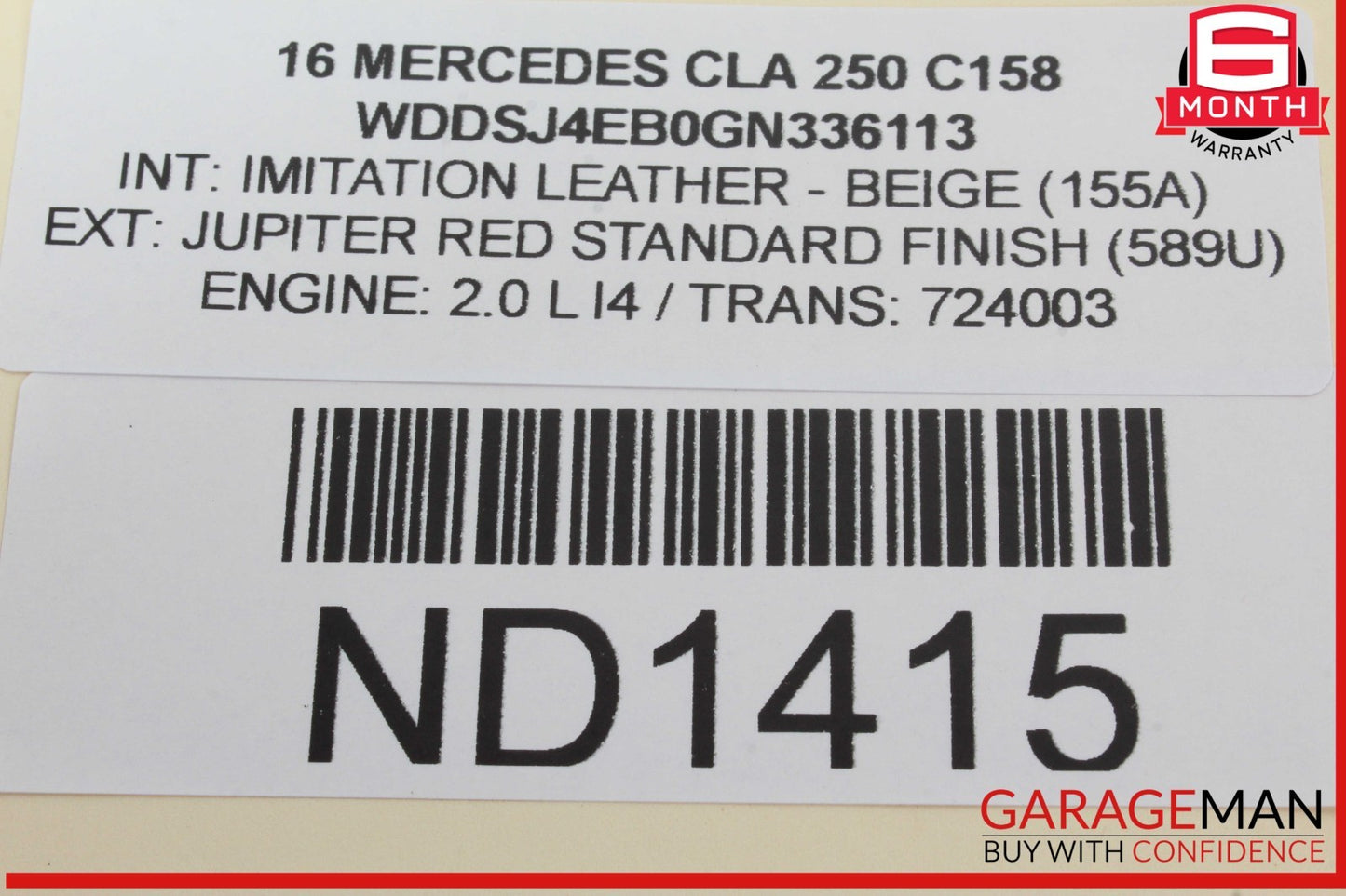 14-19 Mercedes W117 CLA250 Roof Air Bag Right Passenger Side 1178600202 OEM