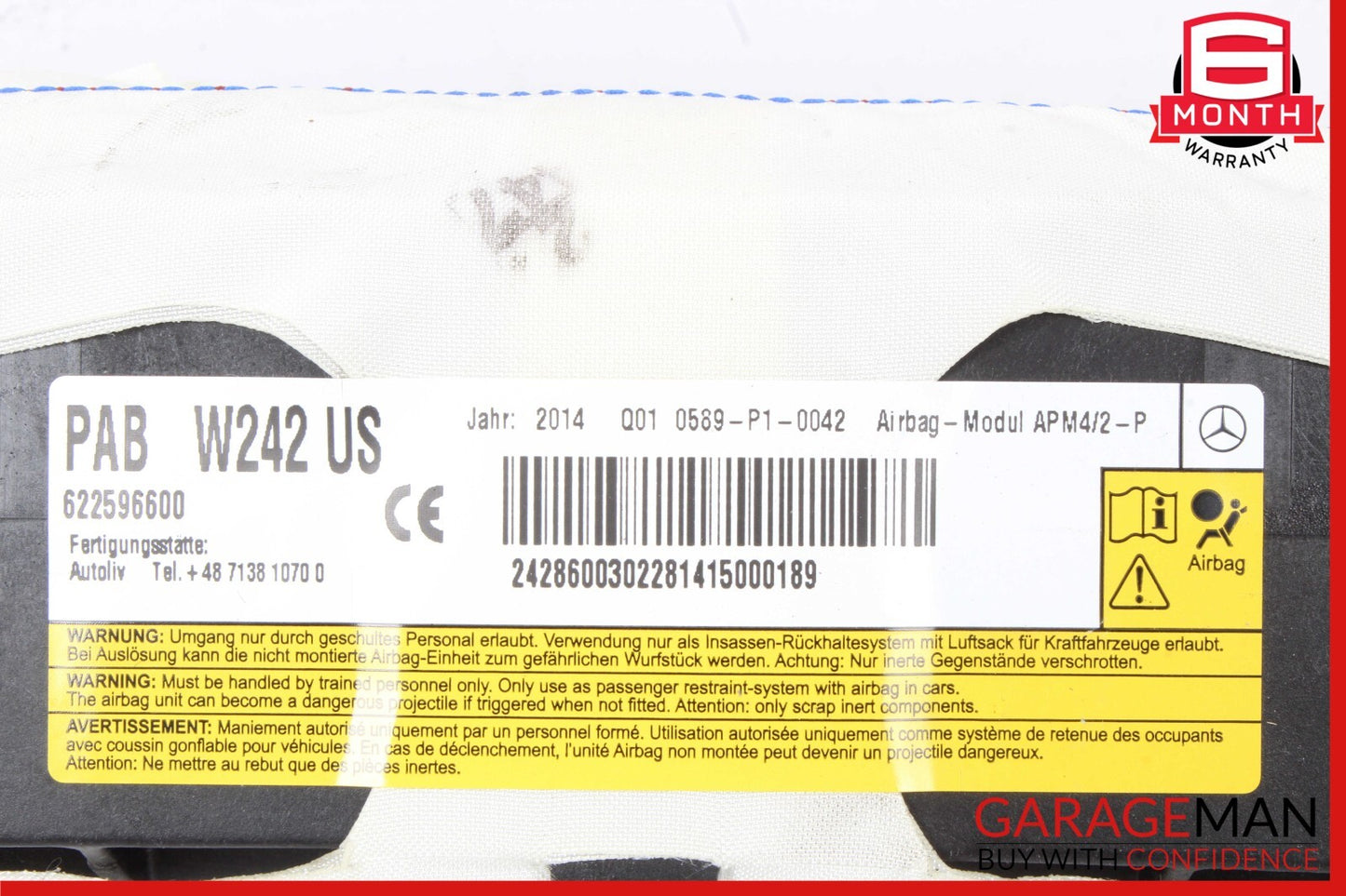 12-19 Mercedes B-Class W242 W246 Right Passenger Side Dashboard Air Bag OEM