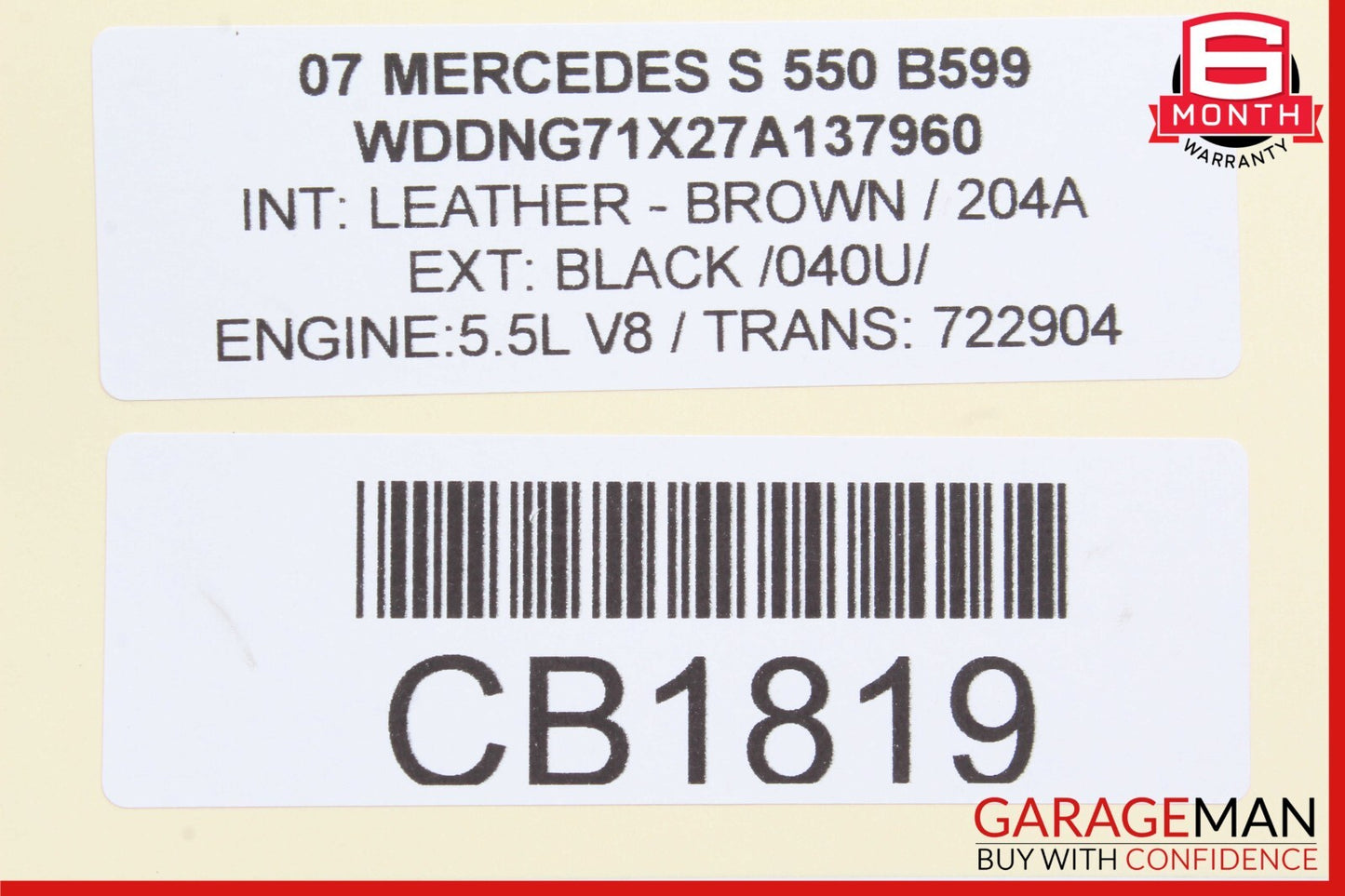 07-10 Mercedes W221 S550 S450 CL550 Steering Wheel Airbag Air Bag Brown OEM