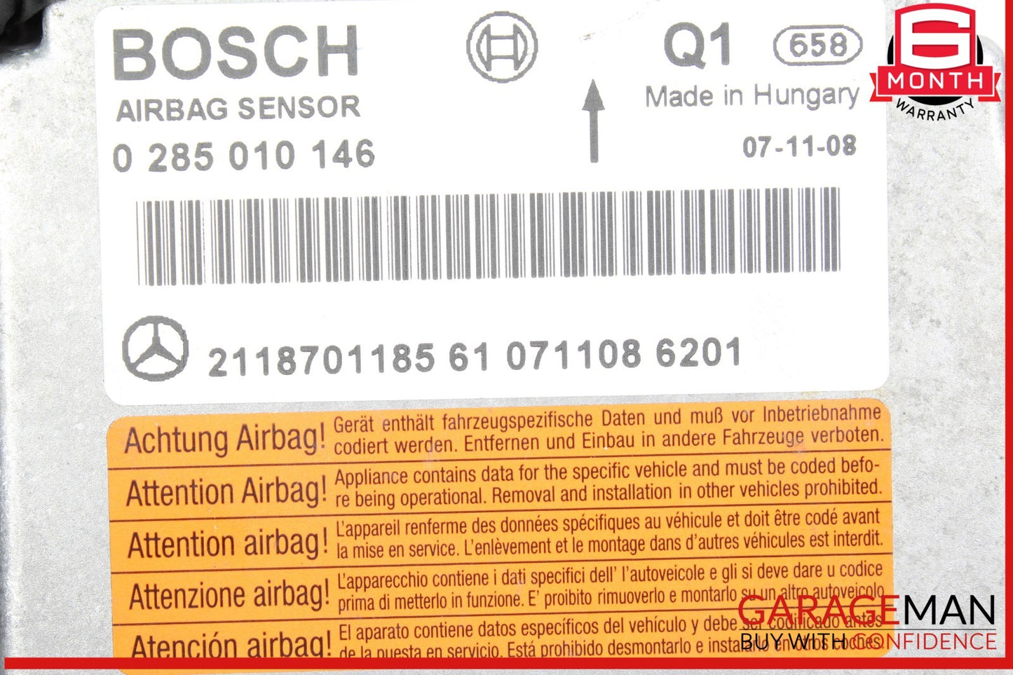 03-11 Mercedes W211 E350 CLS550 Airbag Air Bag Sensor SRS Control Module OEM