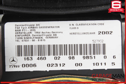 01-05 Mercedes W163 ML350 ML55 Steering Wheel Airbag Air Bag 1634600298 OEM
