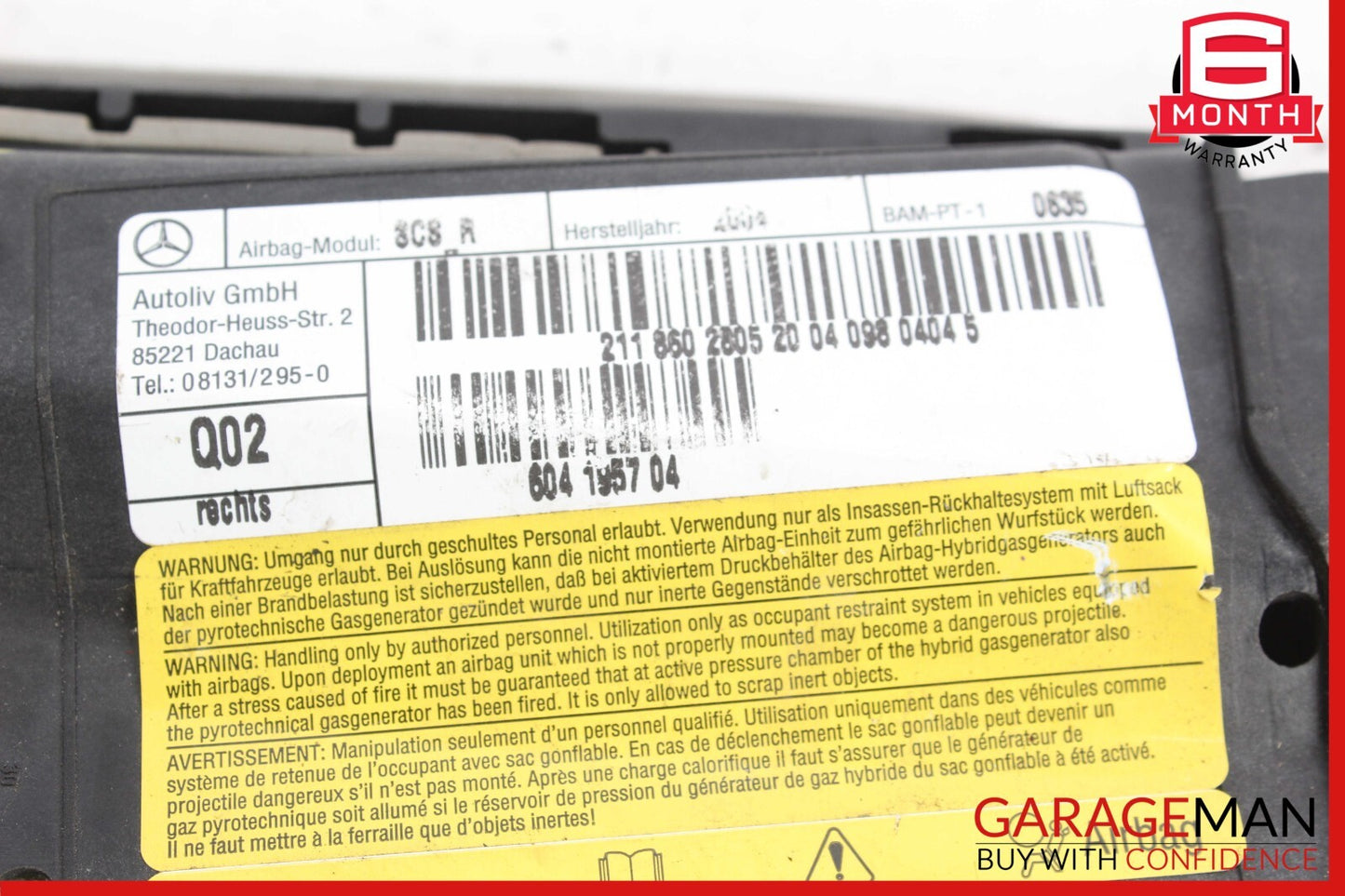 06-11 Mercedes W211 E350 CLS500 Front Right Side Seat Airbag Grey