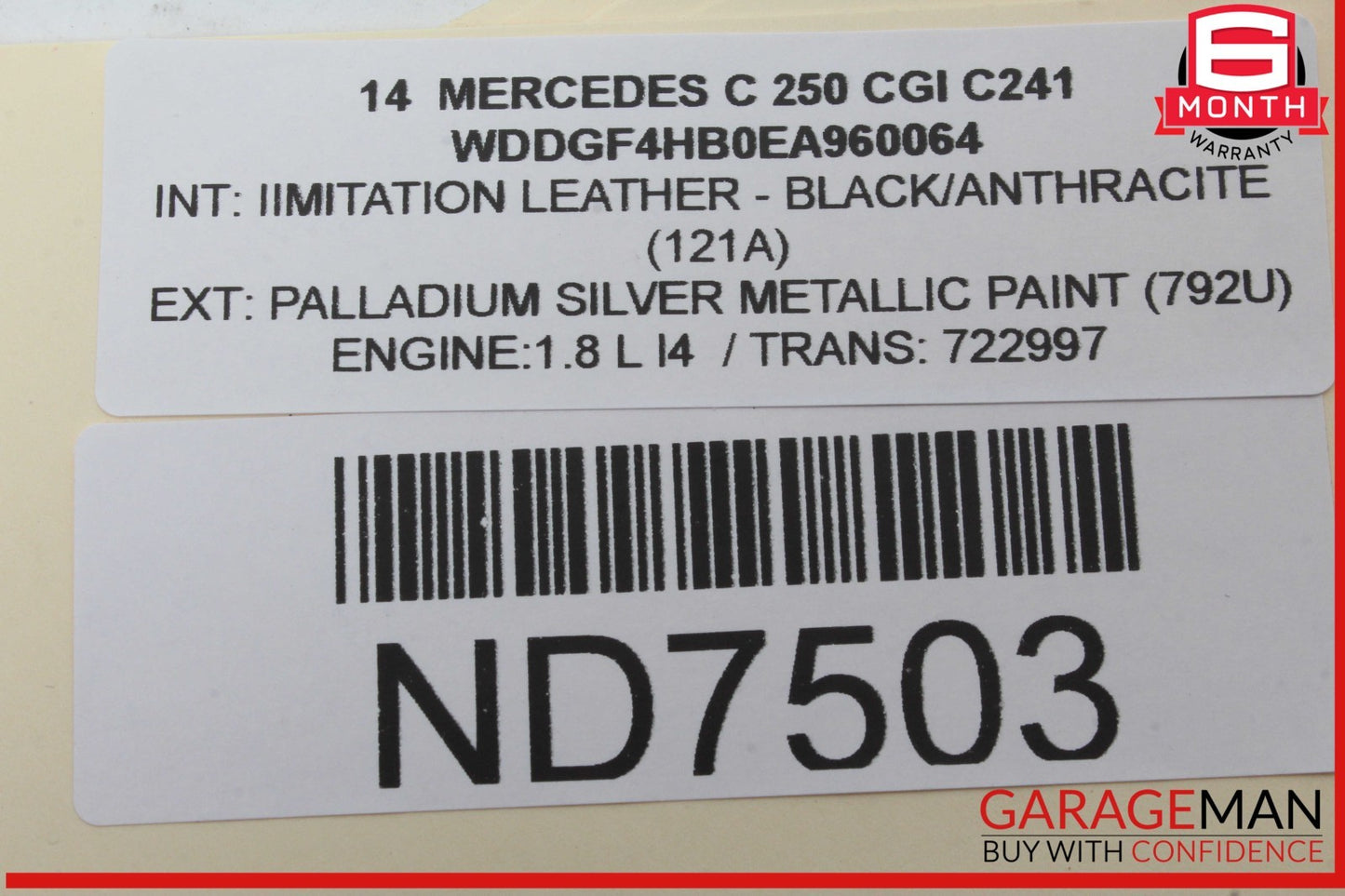 08-14 Mercedes W204 C250 CGI Right Side Roof Curtain Airbag Air Bag OEM