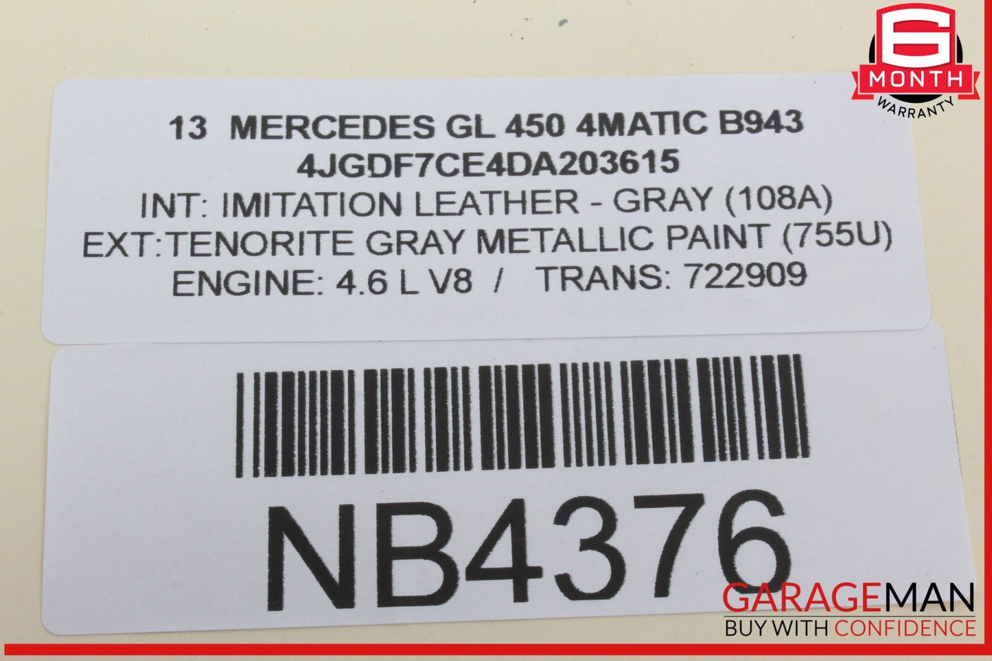 13-16 Mercedes X166 GL450 4MATIC Roof Curtain Air Bag Right Passenger Side OEM