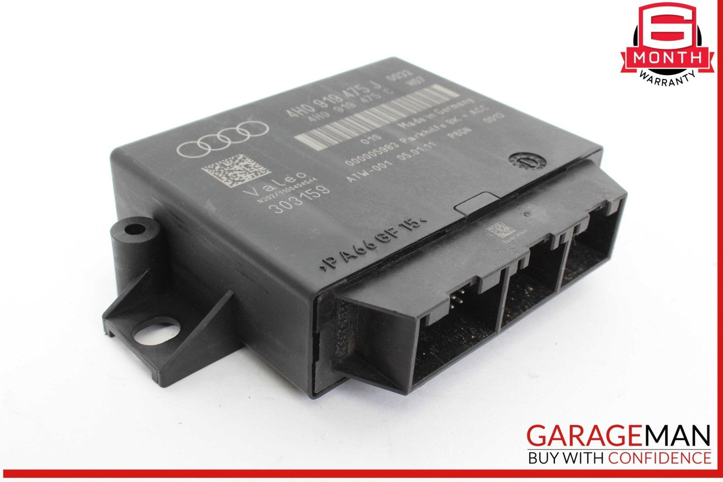 Electronic module with branding on a white background