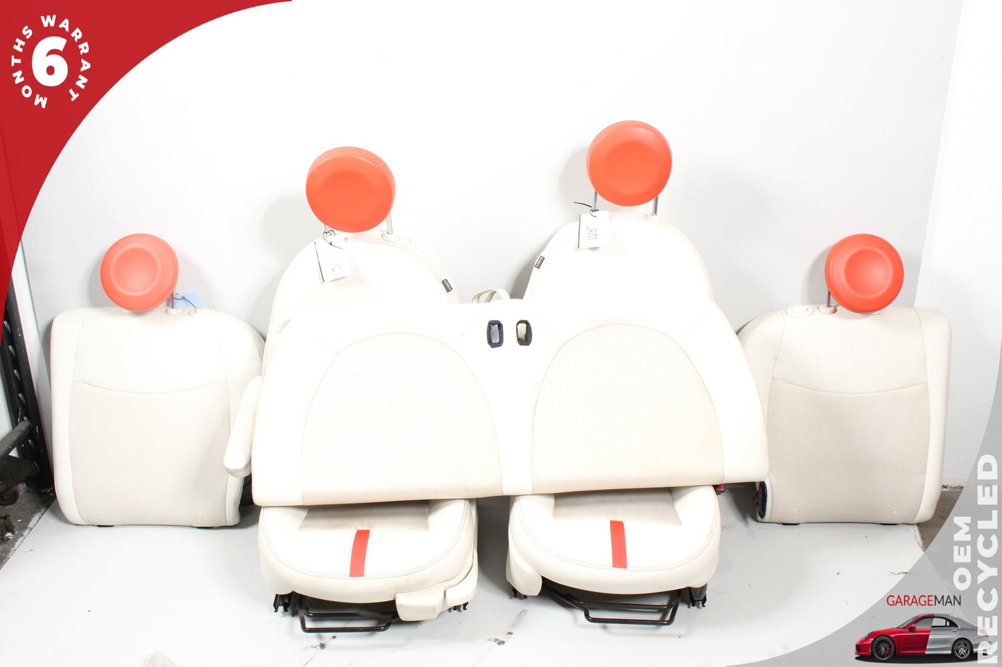 2013-2019 Fiat 500e Front and Rear Complete Seat Assembly White and Red OEM