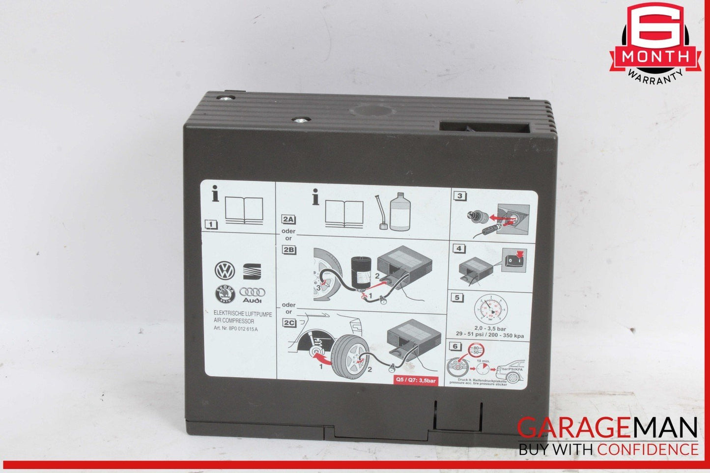 09-17 Audi Q5 Emergency Tire Air Compressor Pump Motor 8P0012615A OEM