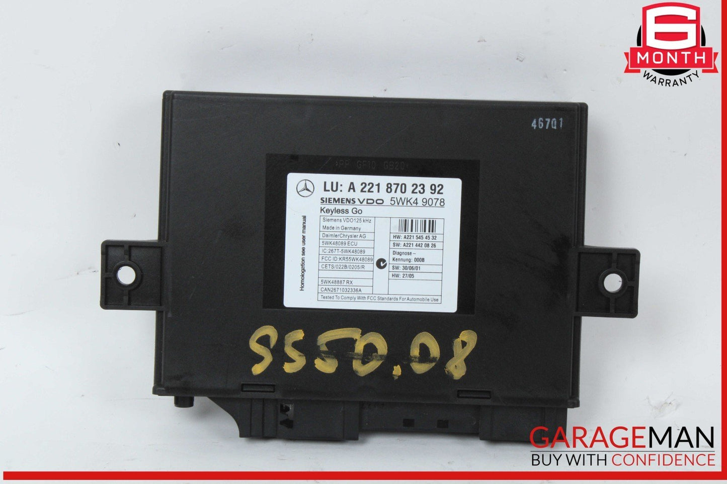07-10 Mercedes W221 S550 S600 Keyless Go Control Module Unit 2218707392 OEM