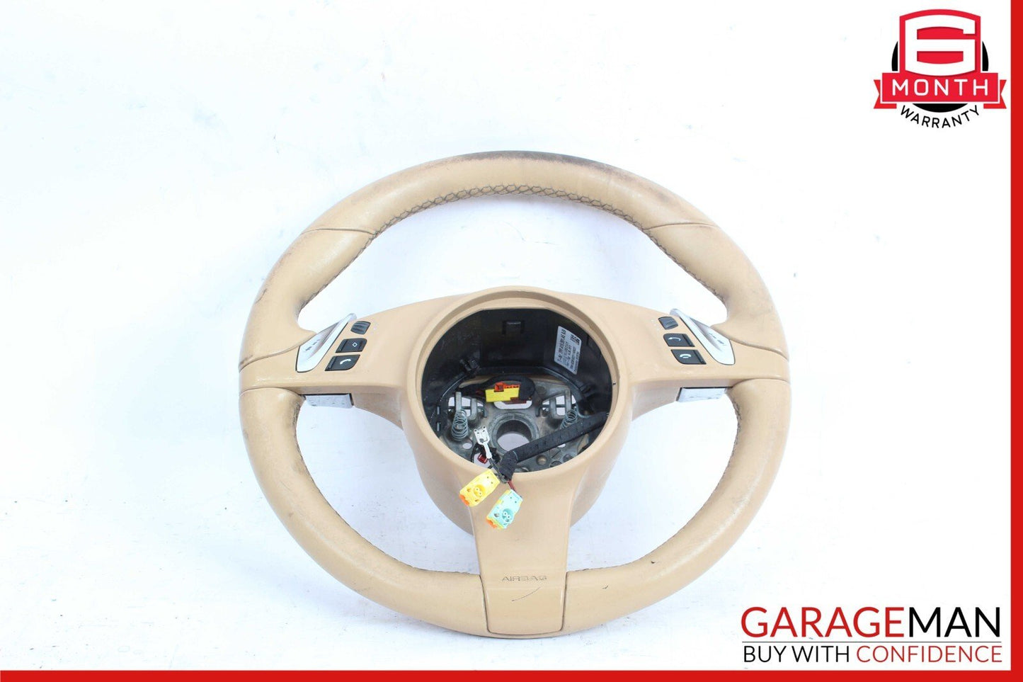 11-14 Porsche Panamera 970 Multifunction Steering Wheel Assembly Beige OEM