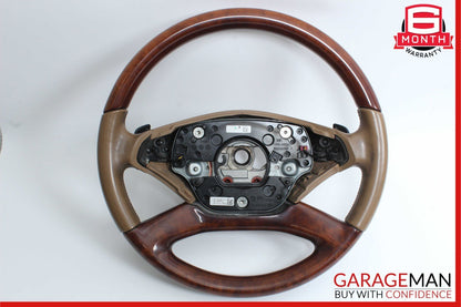 10-13 Mercedes W221 S550 S600 Steering Wheel w/ Paddle Shifters Brown Wood OEM